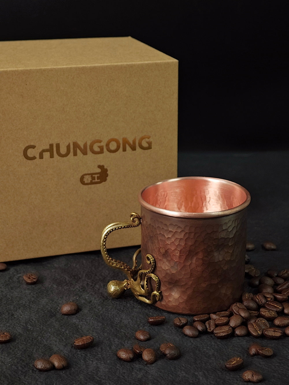 Octopus Coffee Copper Cup – Handmade Hammered Turkish Coffee Mugs Set of 2, Heavy Duty Vintage Copper Cups for Hot or Iced Beverages (12 oz)