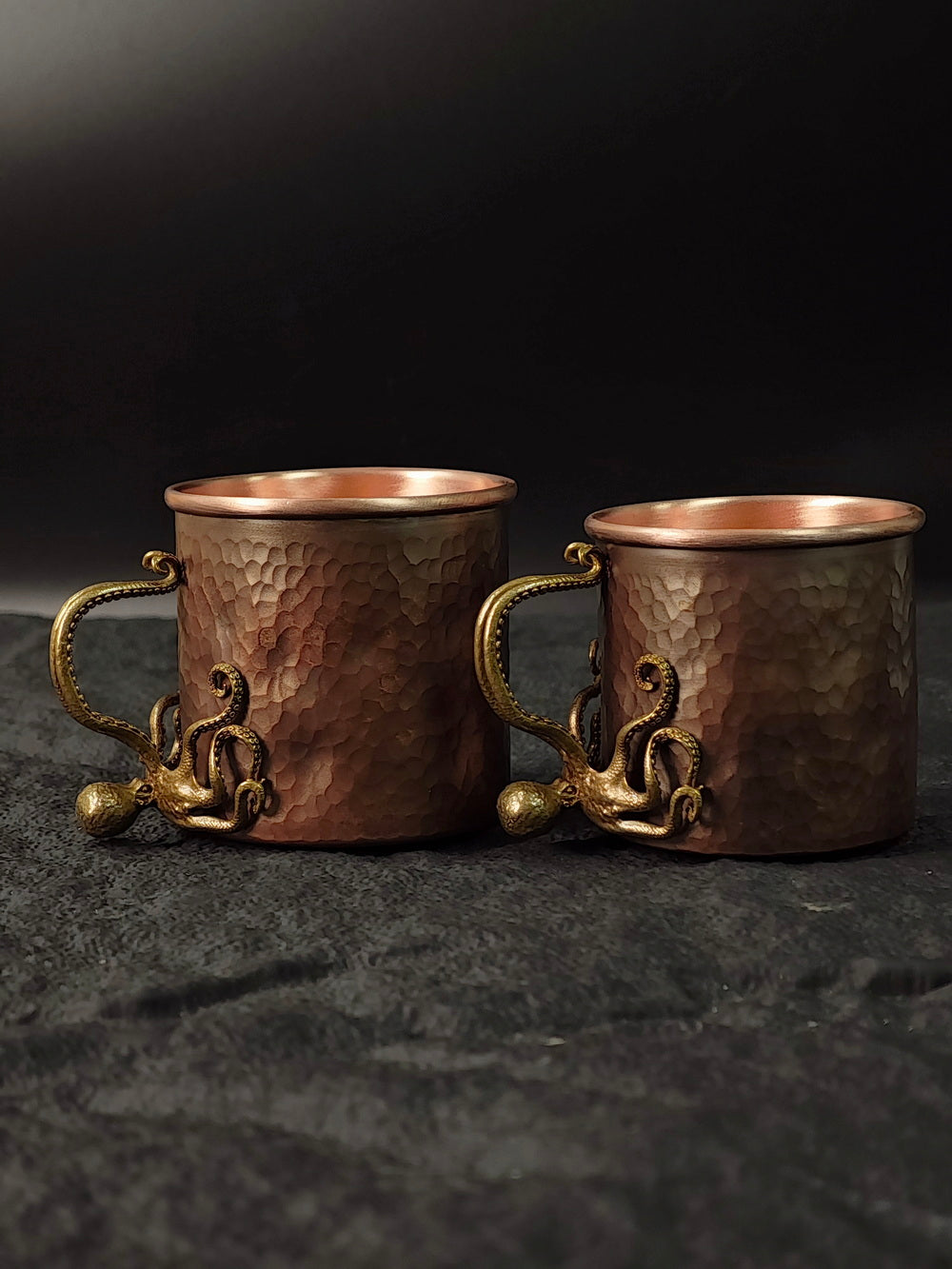Octopus Coffee Copper Cup – Handmade Hammered Turkish Coffee Mugs Set of 2, Heavy Duty Vintage Copper Cups for Hot or Iced Beverages (12 oz)