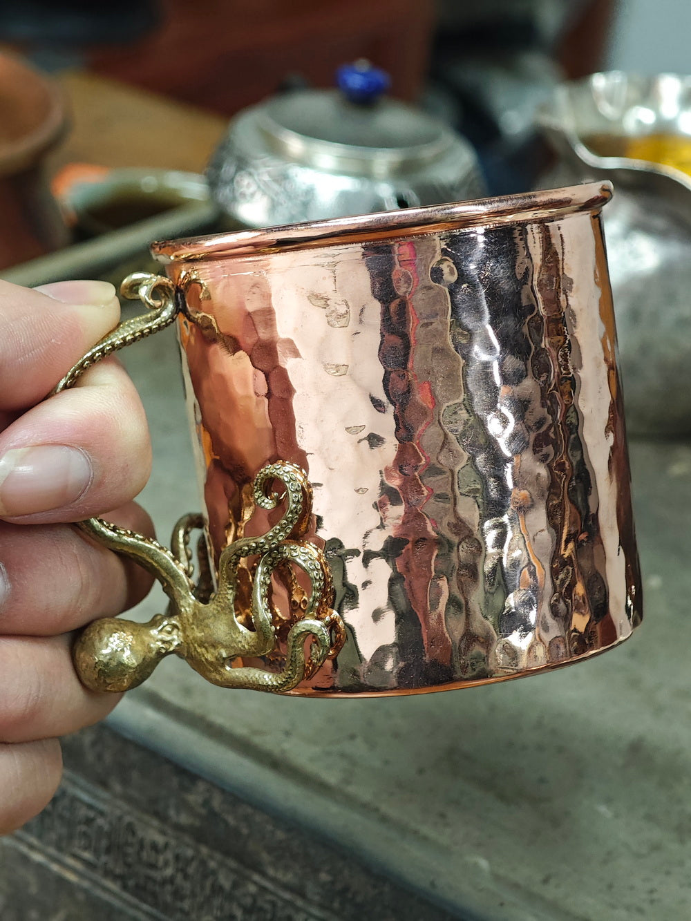 Springmetals Octopus Handle Hammered Copper Mug