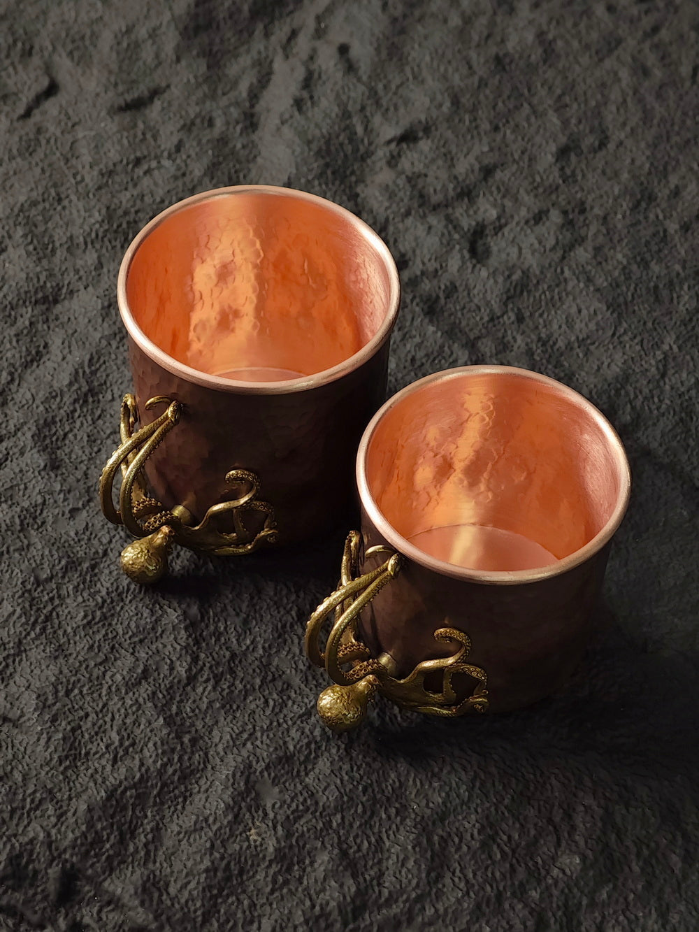Octopus Coffee Copper Cup – Handmade Hammered Turkish Coffee Mugs Set of 2, Heavy Duty Vintage Copper Cups for Hot or Iced Beverages (12 oz)