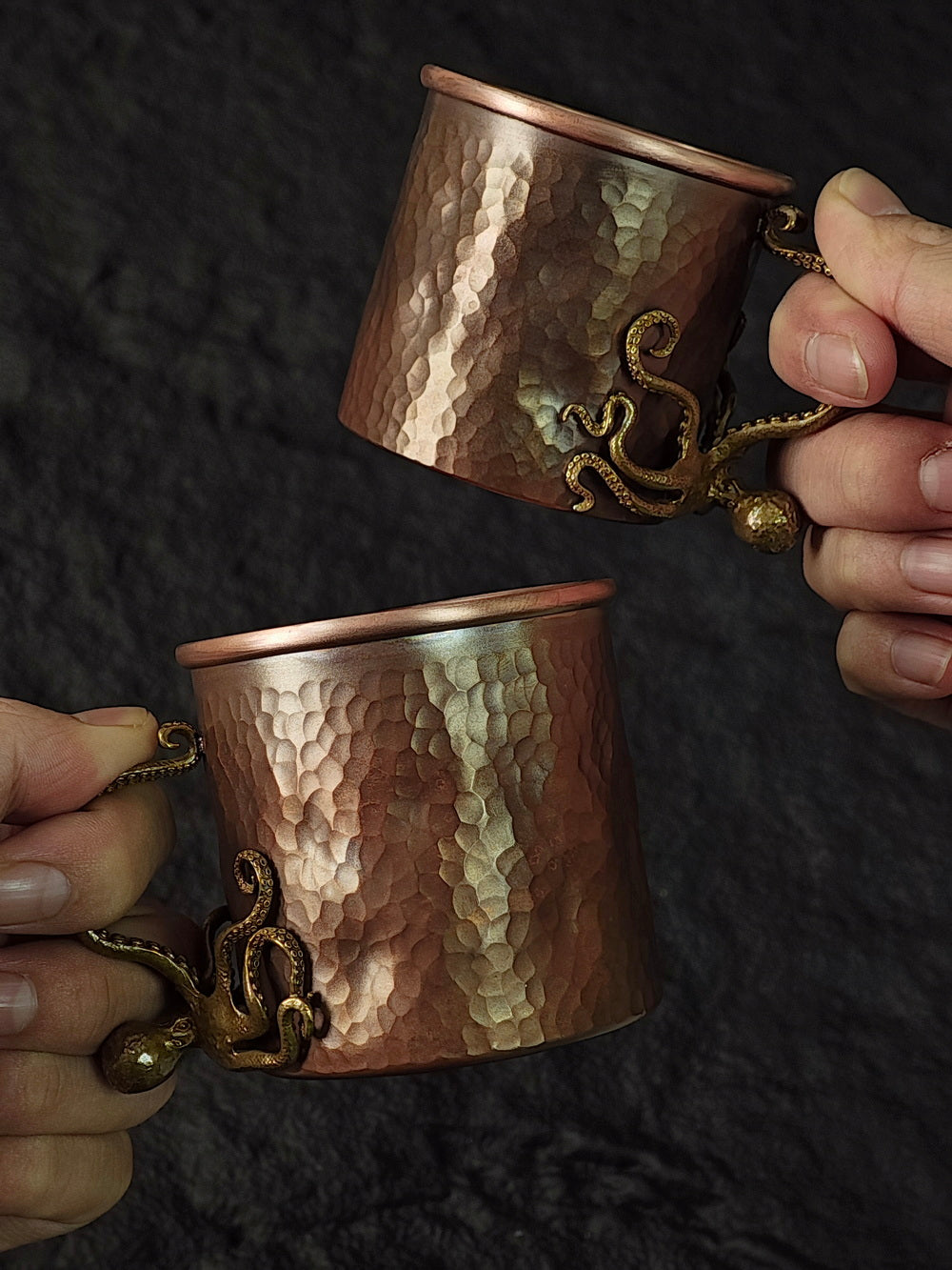 Octopus Coffee Copper Cup – Handmade Hammered Turkish Coffee Mugs Set of 2, Heavy Duty Vintage Copper Cups for Hot or Iced Beverages (12 oz)